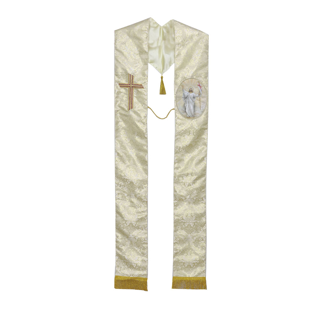 Priest Stoles&nbsp;Risen christ Metallic White Gold Stole
