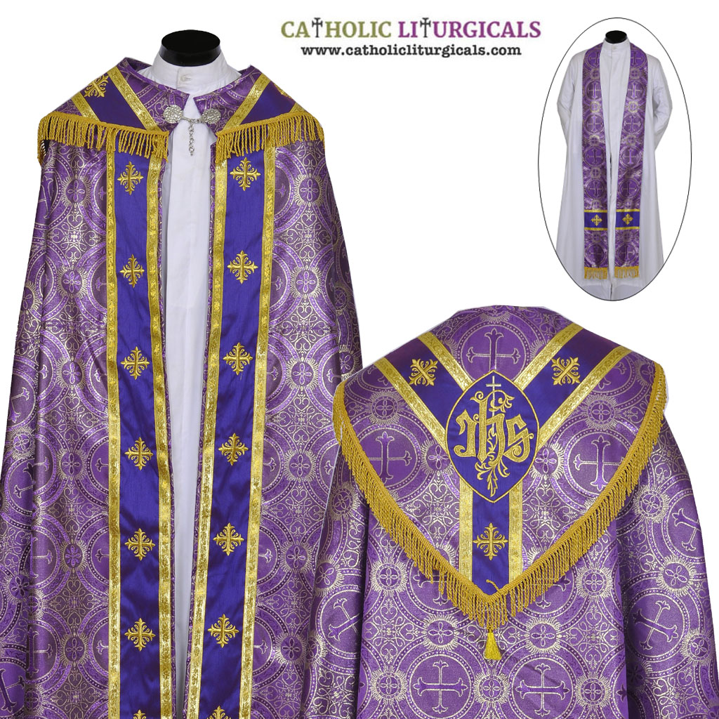 Cope Vestment&nbsp;Purple Cope & Stole Set Agnus Dei Embroidery