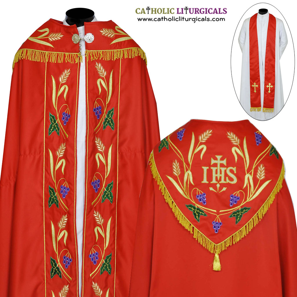 Cope Vestment&nbsp;Red Cope & Stole Set - Light Weight