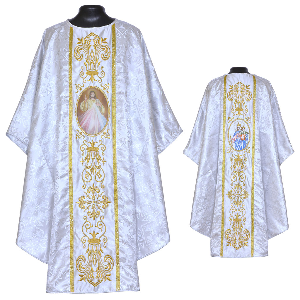 Gothic Chasubles&nbsp;White Silver Gothic Vestment & Stole Set 