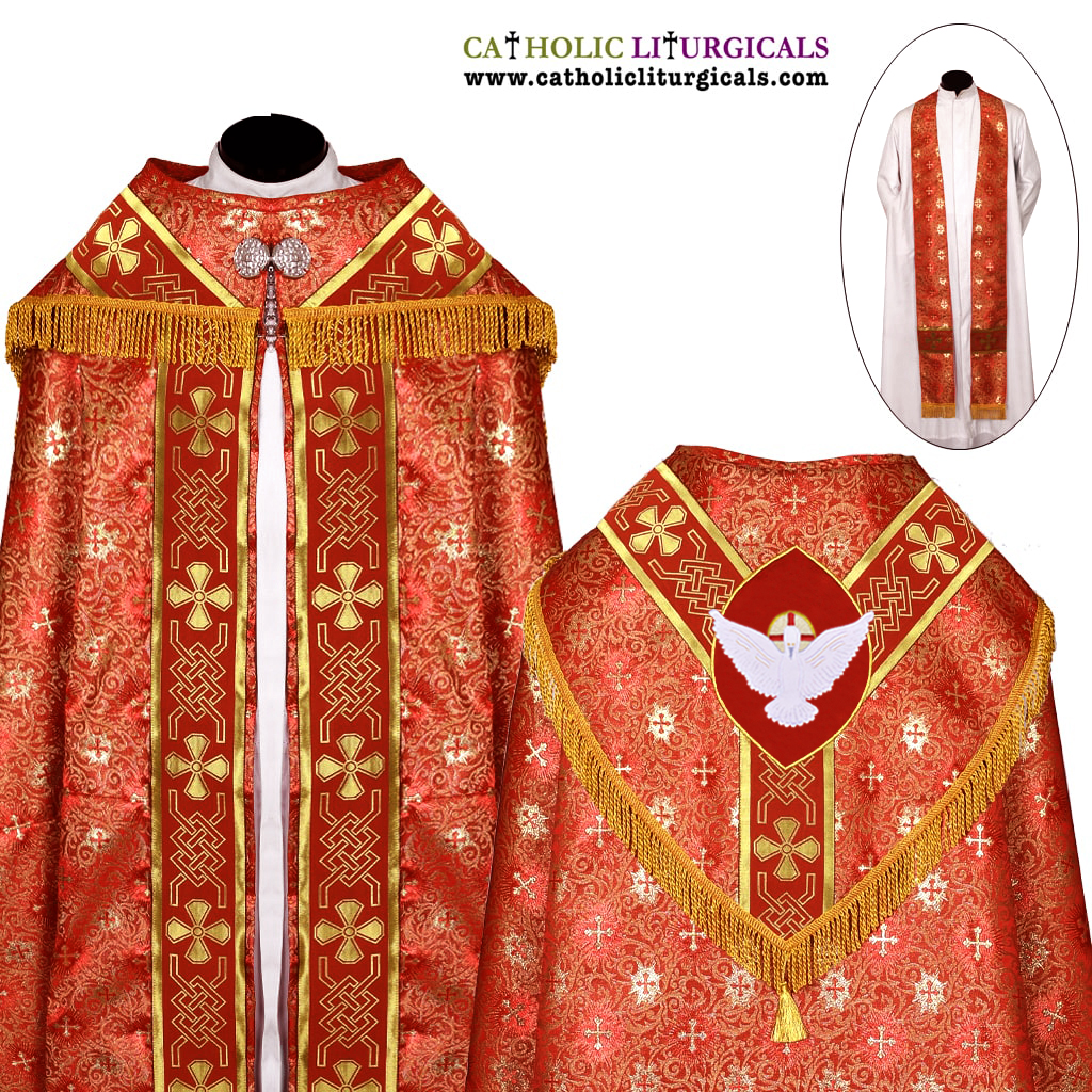 Cope Vestment&nbsp;Red Cope & Stole Set Holy Spirit